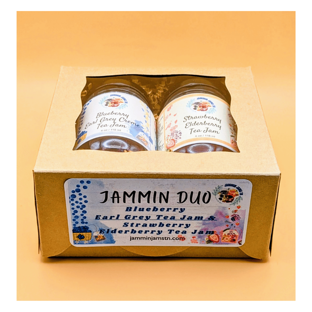 
                  
                    Jammin Duo Blueberry Earl Grey Creme Tea Jam/ Strawberry Elderberry Tea Jam
                  
                